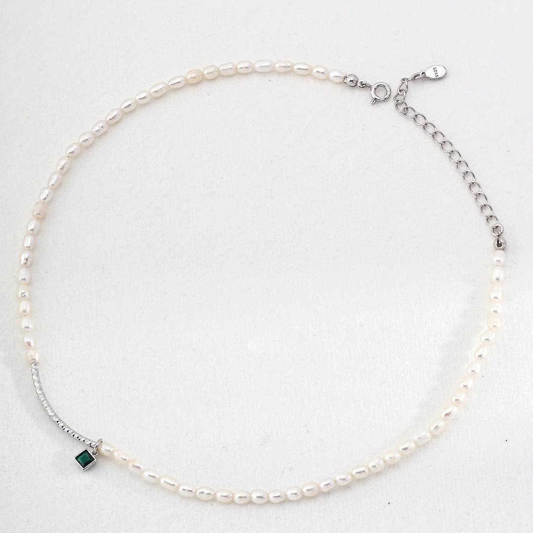 Sterling Silver Zircon Pearl Necklace