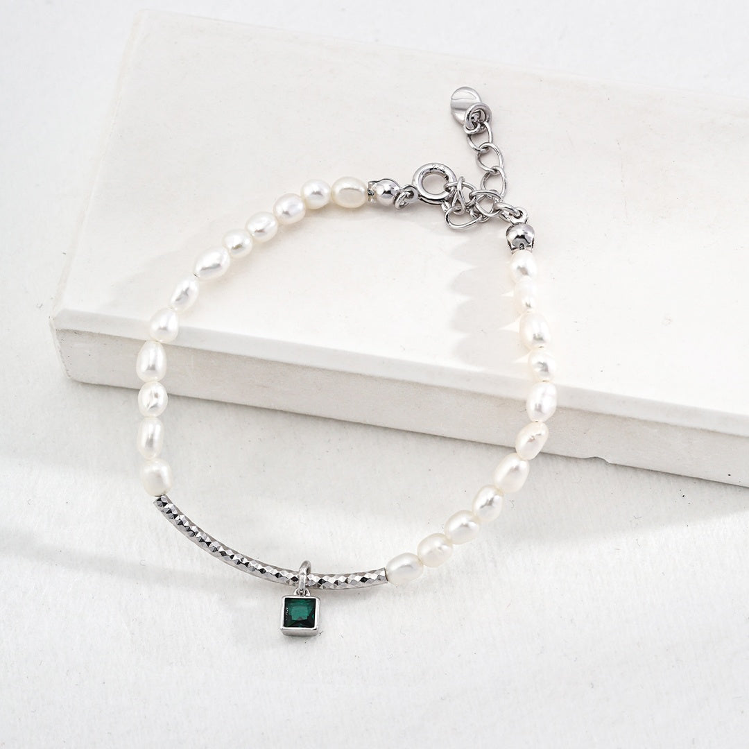 Sterling Silver Zircon & Pearl Bracelet