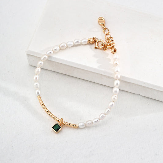 Sterling Silver Zircon & Pearl Bracelet