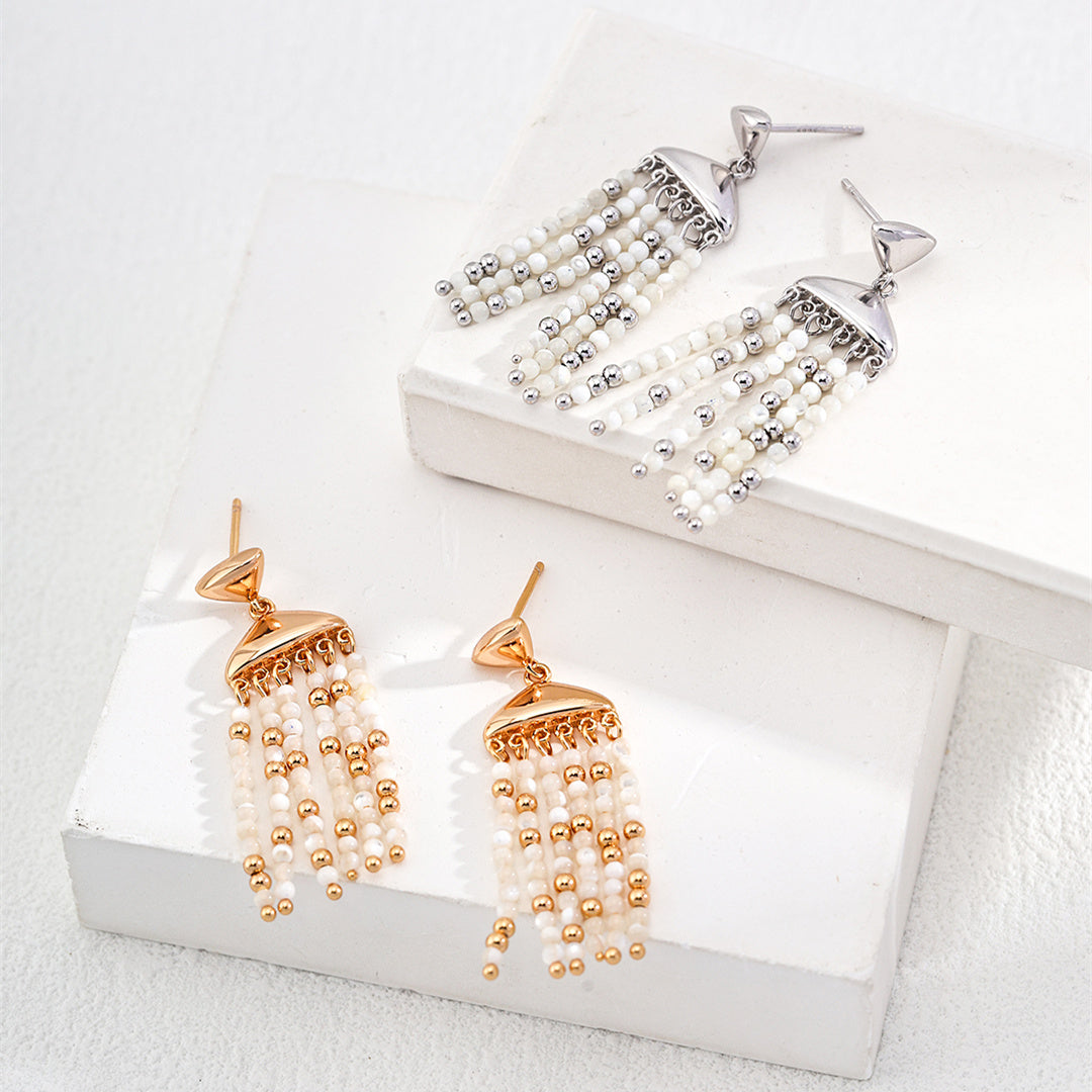 Silver Shell Tassel Earrings