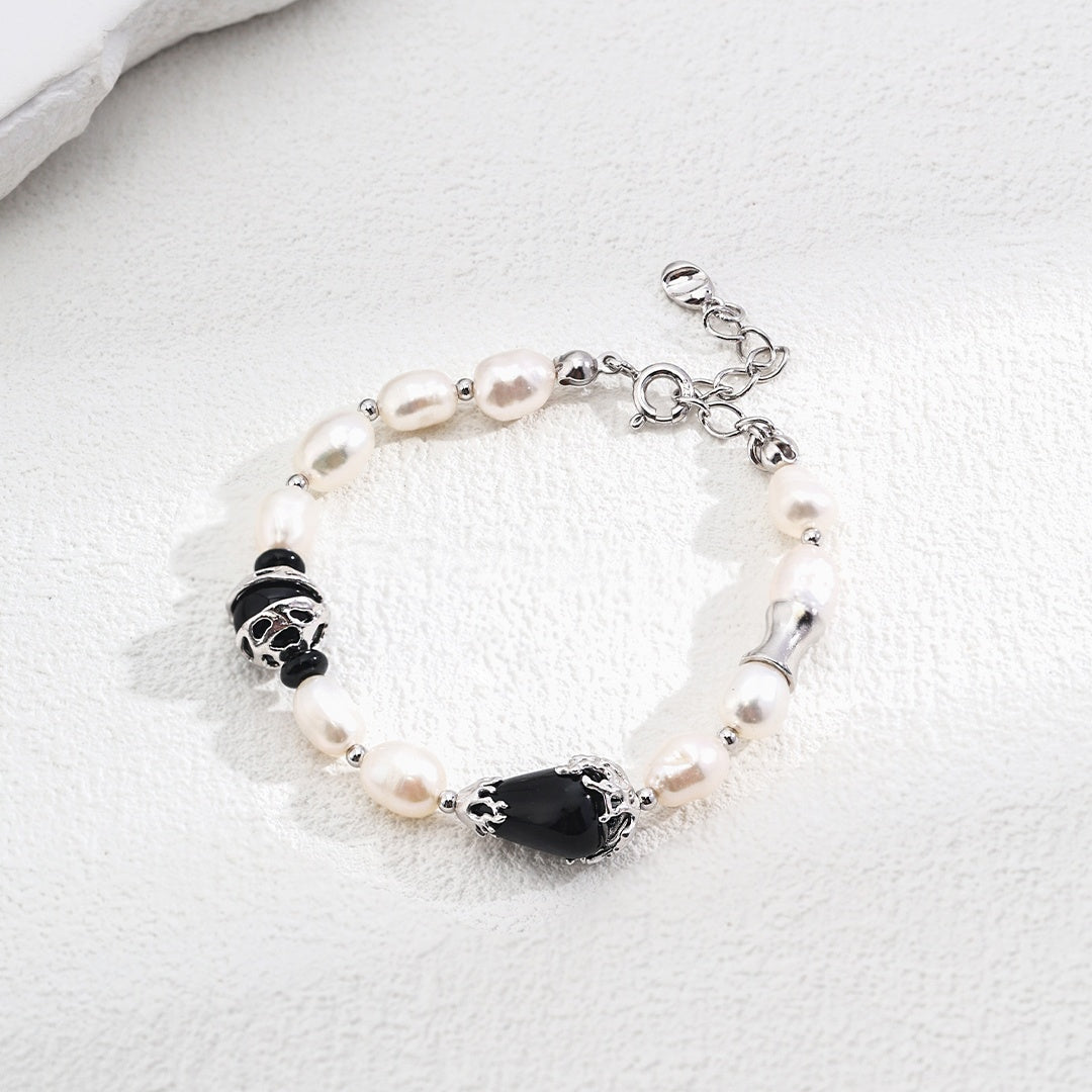 Natural Pearl and Black Agate Bracelet