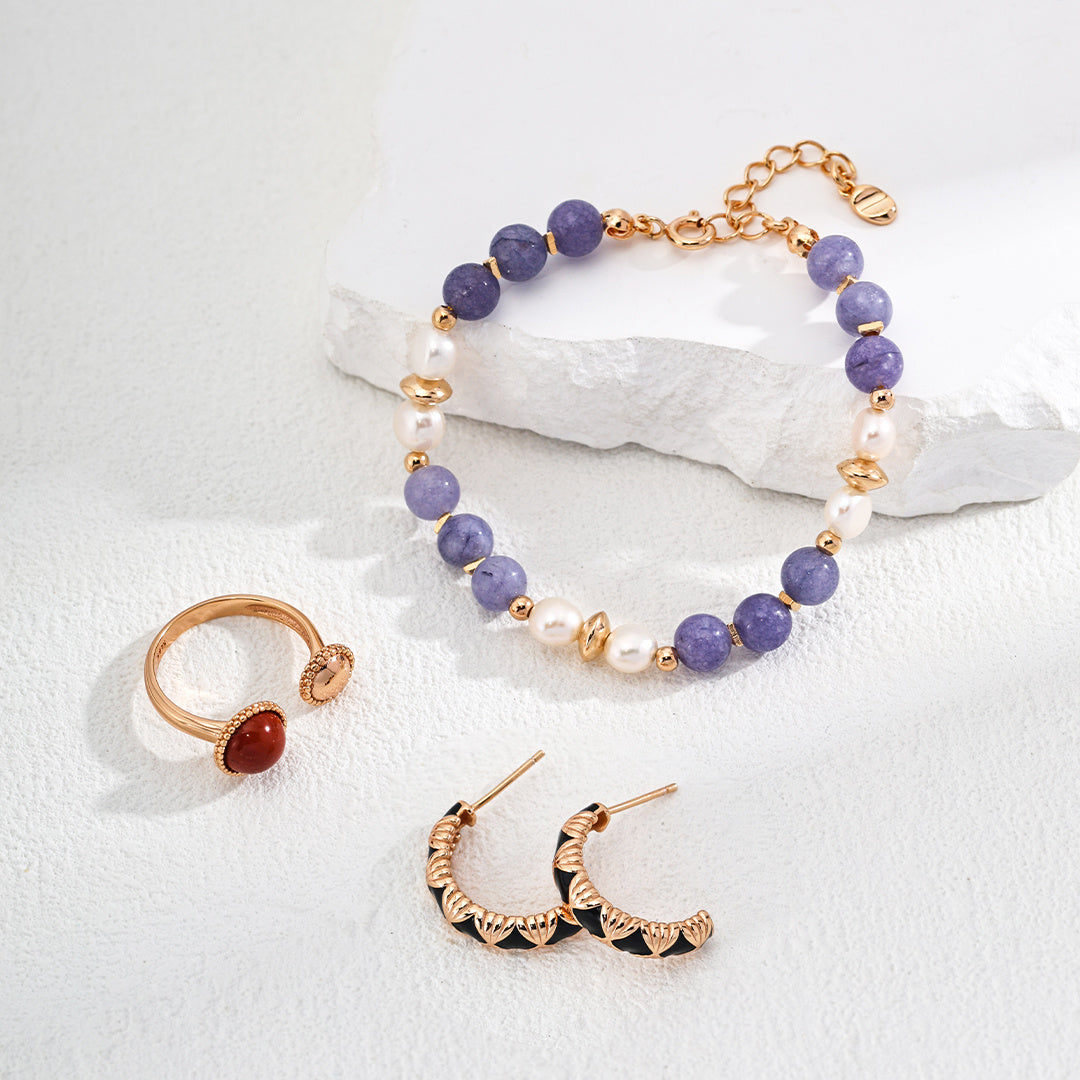 Minimalist Natural Pearl Lepidolite Bracelet