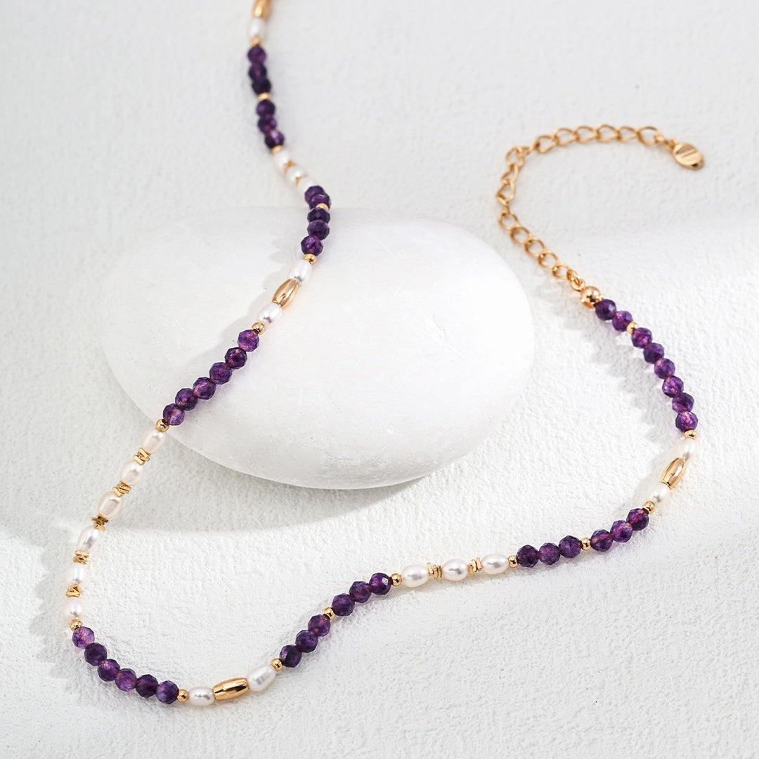 S925 Silver Vintage Natural Pearl Amethyst Necklace