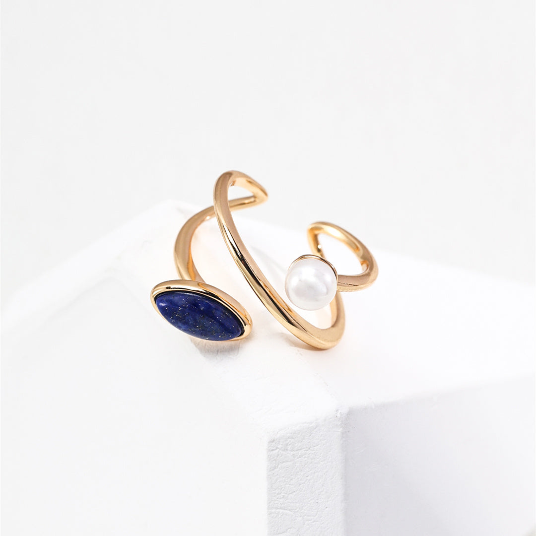 S925 silver natural pearl lapis lazuli ring