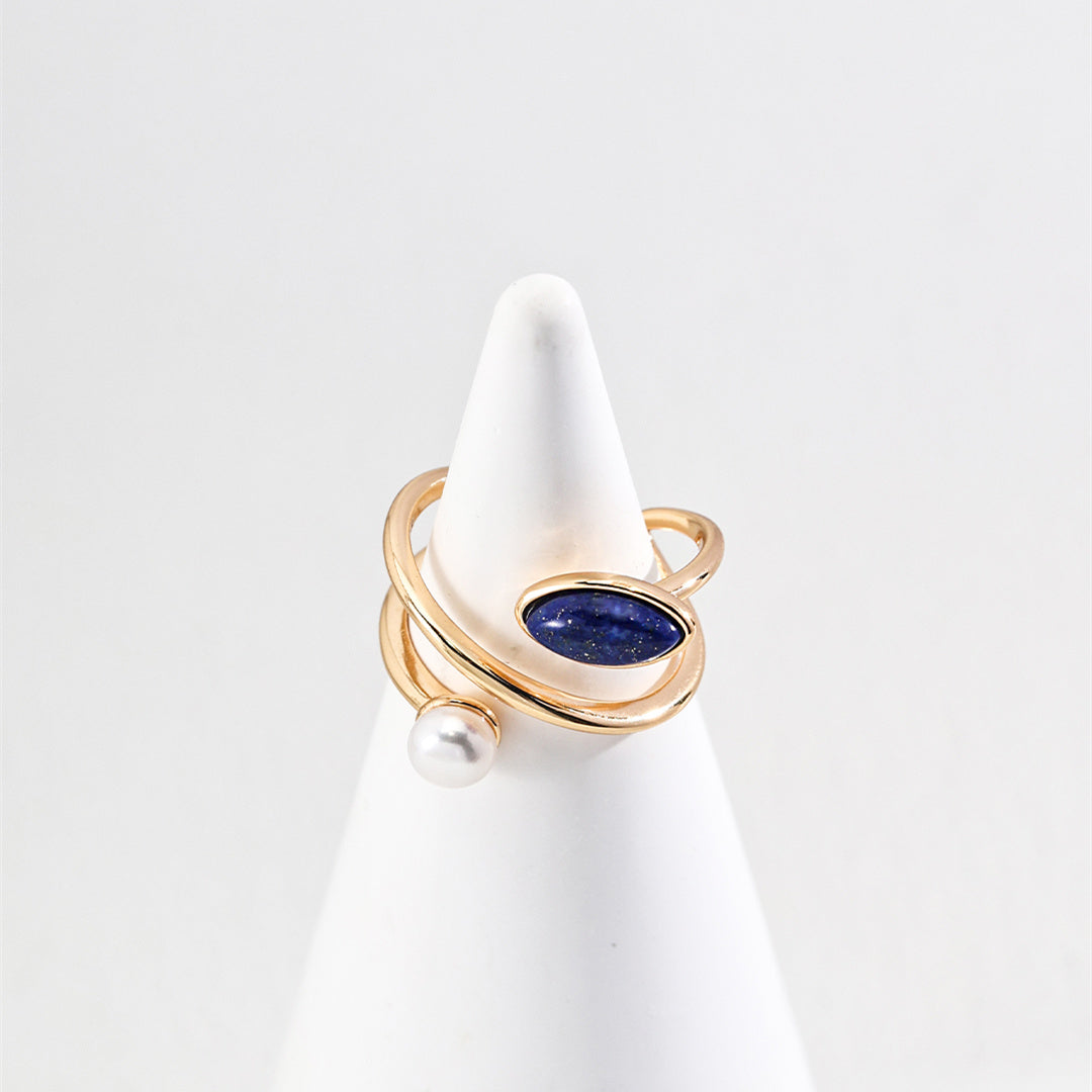 S925 silver natural pearl lapis lazuli ring