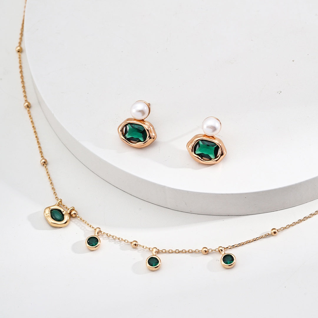 S925 Silver Malachite Zircon Banquet Necklace