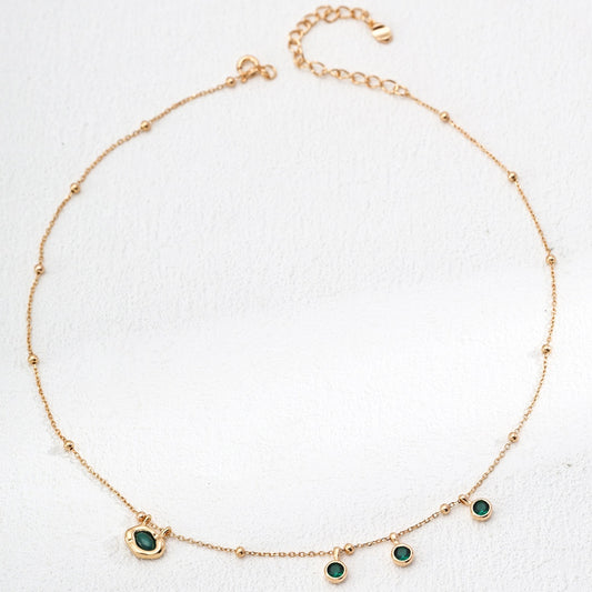 S925 Silver Malachite Zircon Banquet Necklace