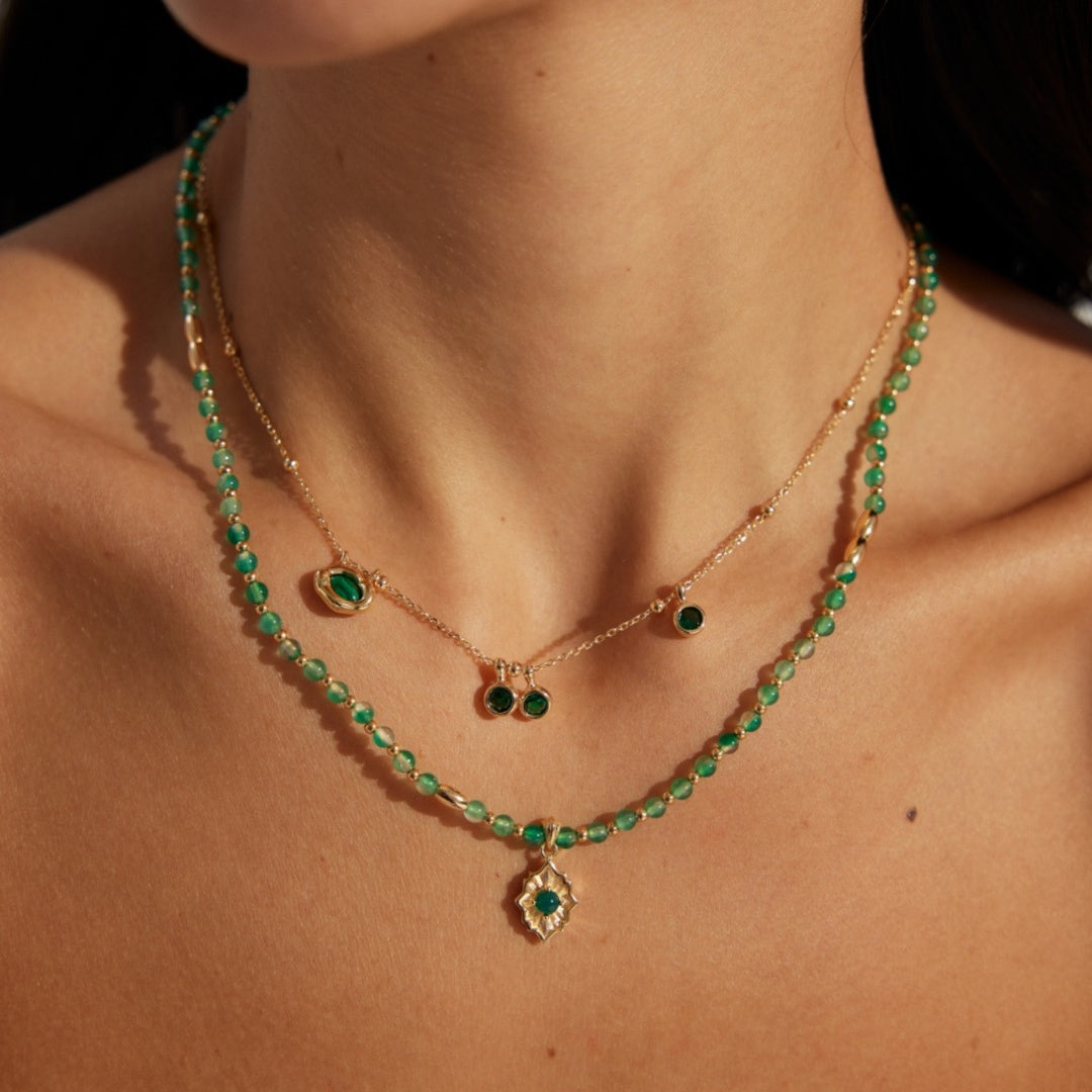 S925 Silver Malachite Zircon Banquet Necklace