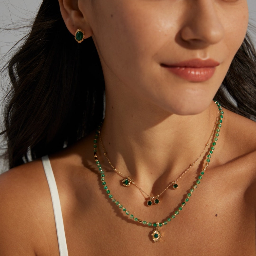 S925 Silver Malachite Zircon Banquet Necklace