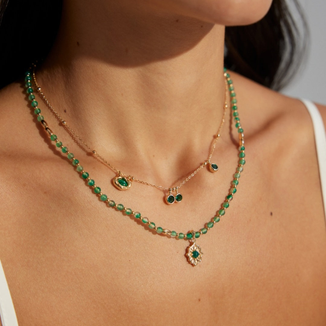 S925 Silver Malachite Zircon Banquet Necklace