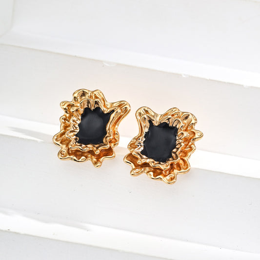 Palace-Style Exquisite S925 Silver Black Enamel Earrings