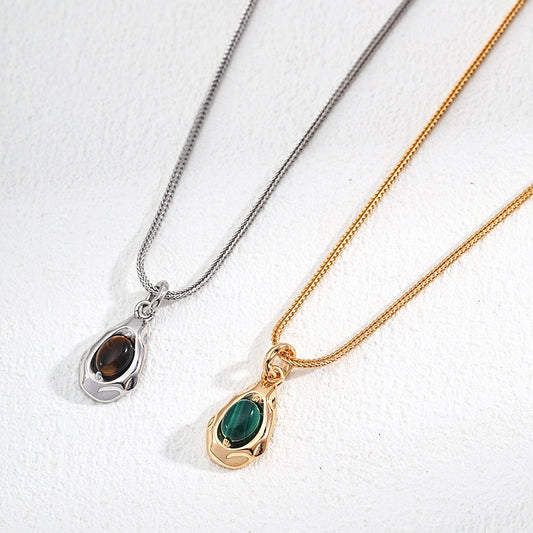 S925 Silver Tiger’s Eye & Malachite Pendant Necklace