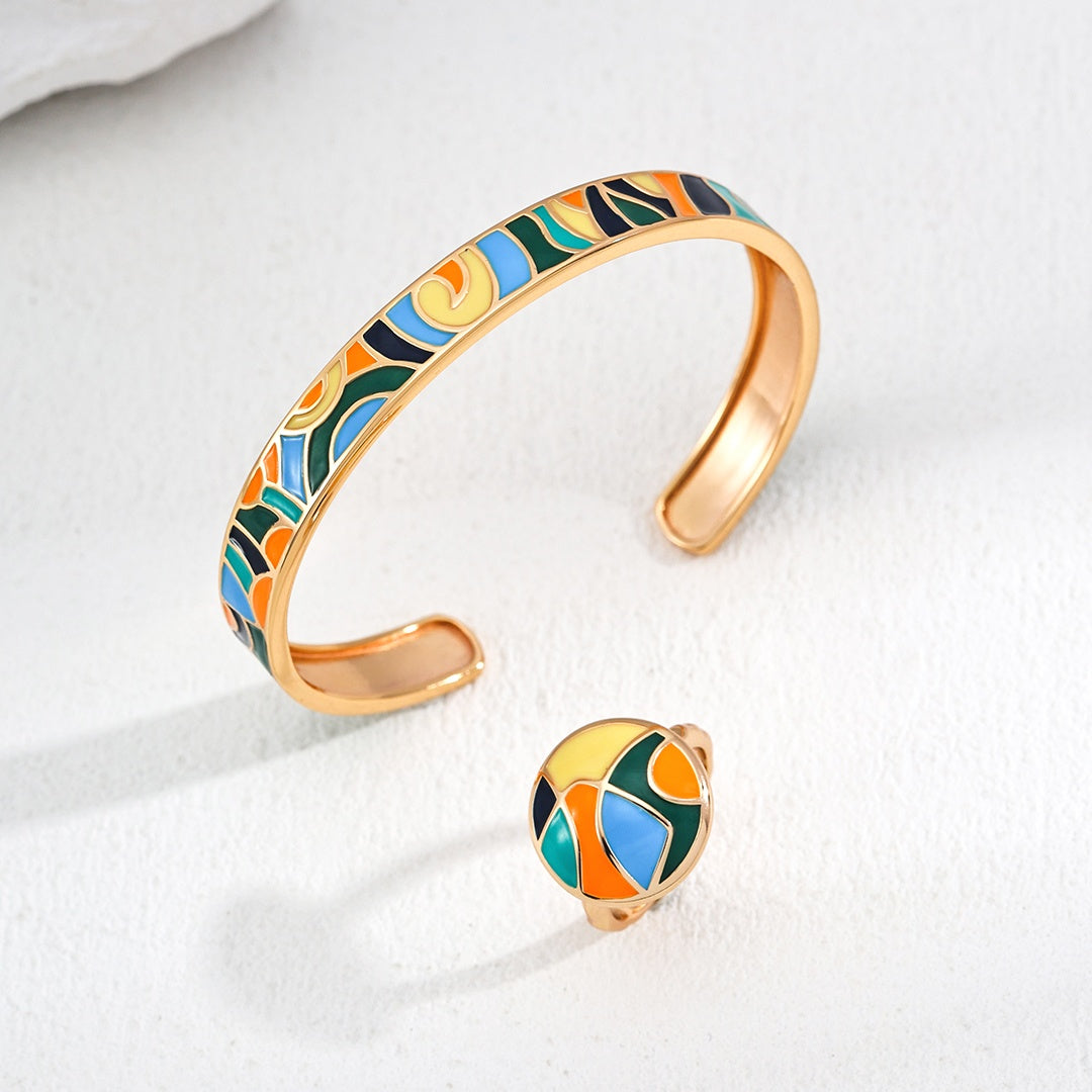 S925 Silver Colorful Fashion Drip Glaze Adjustable Bracelet