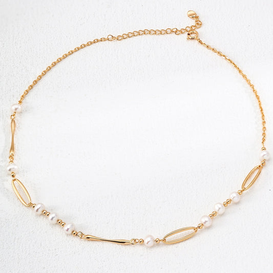 S925 Sterling Silver Natural Pearl Necklace – Elegant Minimalist Design Jewelry for Women