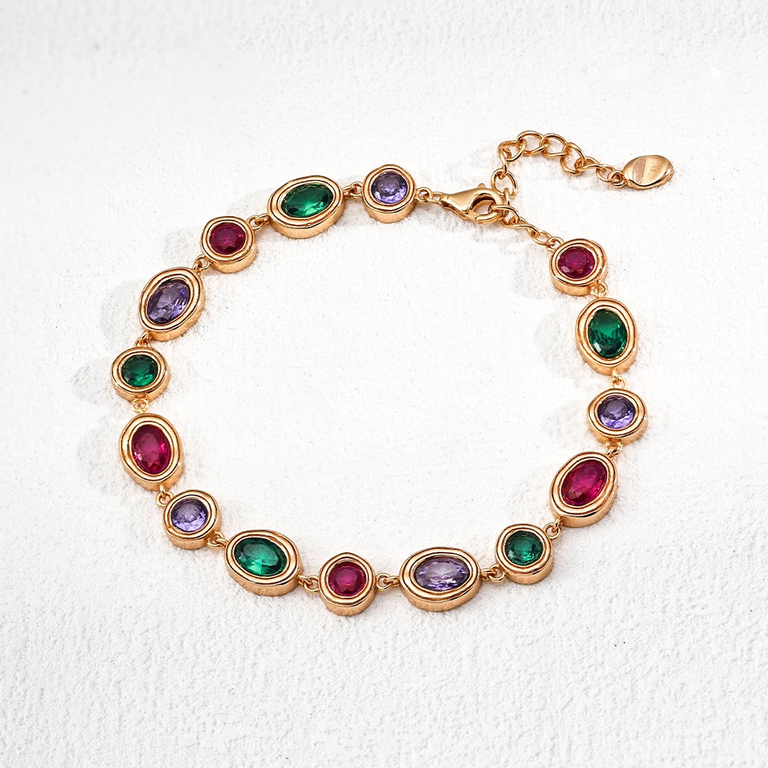 S925 Sterling Silver Colorful Zircon Bracelet – Elegant Rainbow-Inspired Jewelry