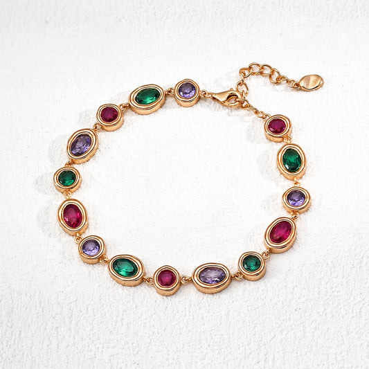S925 Sterling Silver Colorful Zircon Bracelet – Elegant Rainbow-Inspired Jewelry