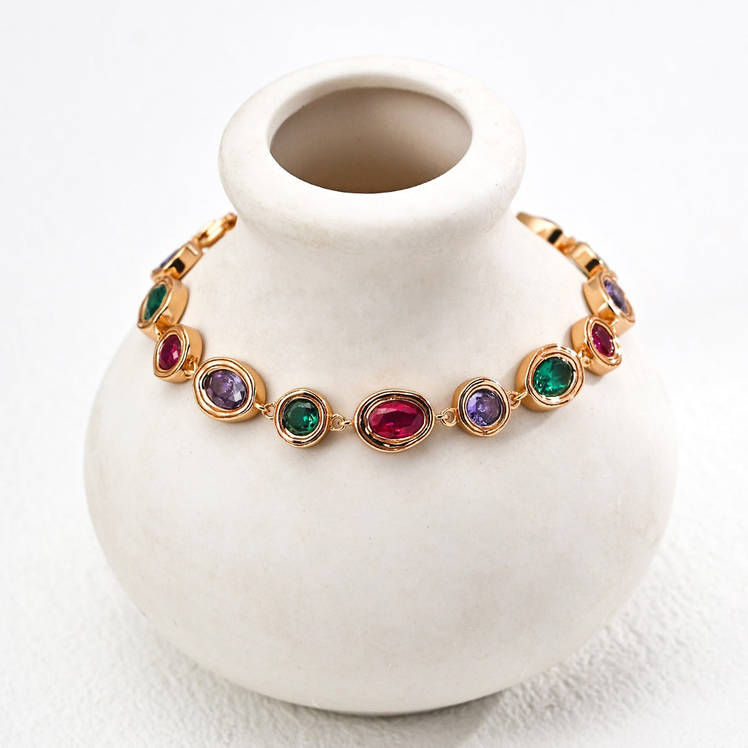 S925 Sterling Silver Colorful Zircon Bracelet – Elegant Rainbow-Inspired Jewelry