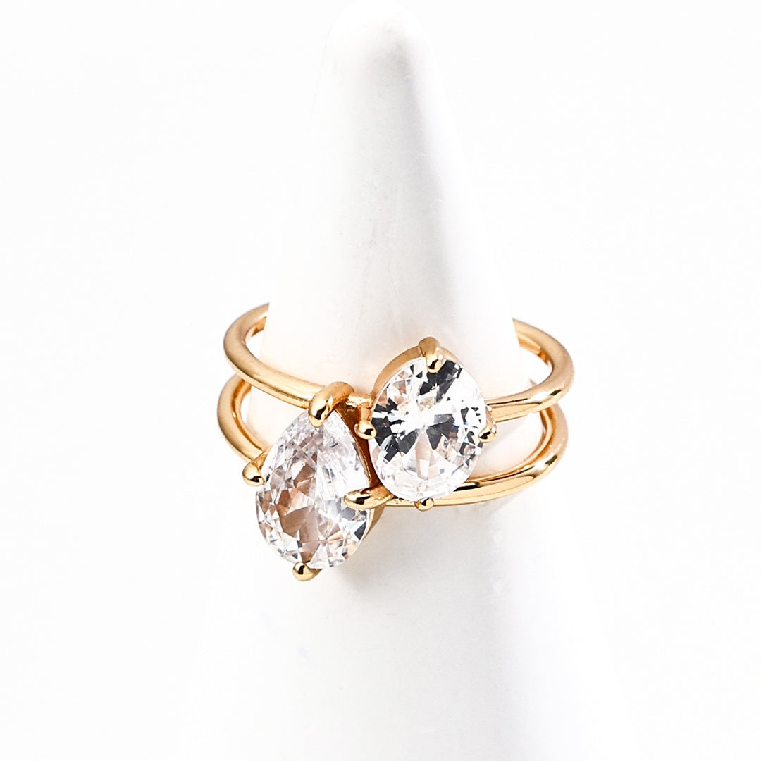 Minimalist S925 Sterling Silver Double Zircon Open Ring | Adjustable Elegant Design