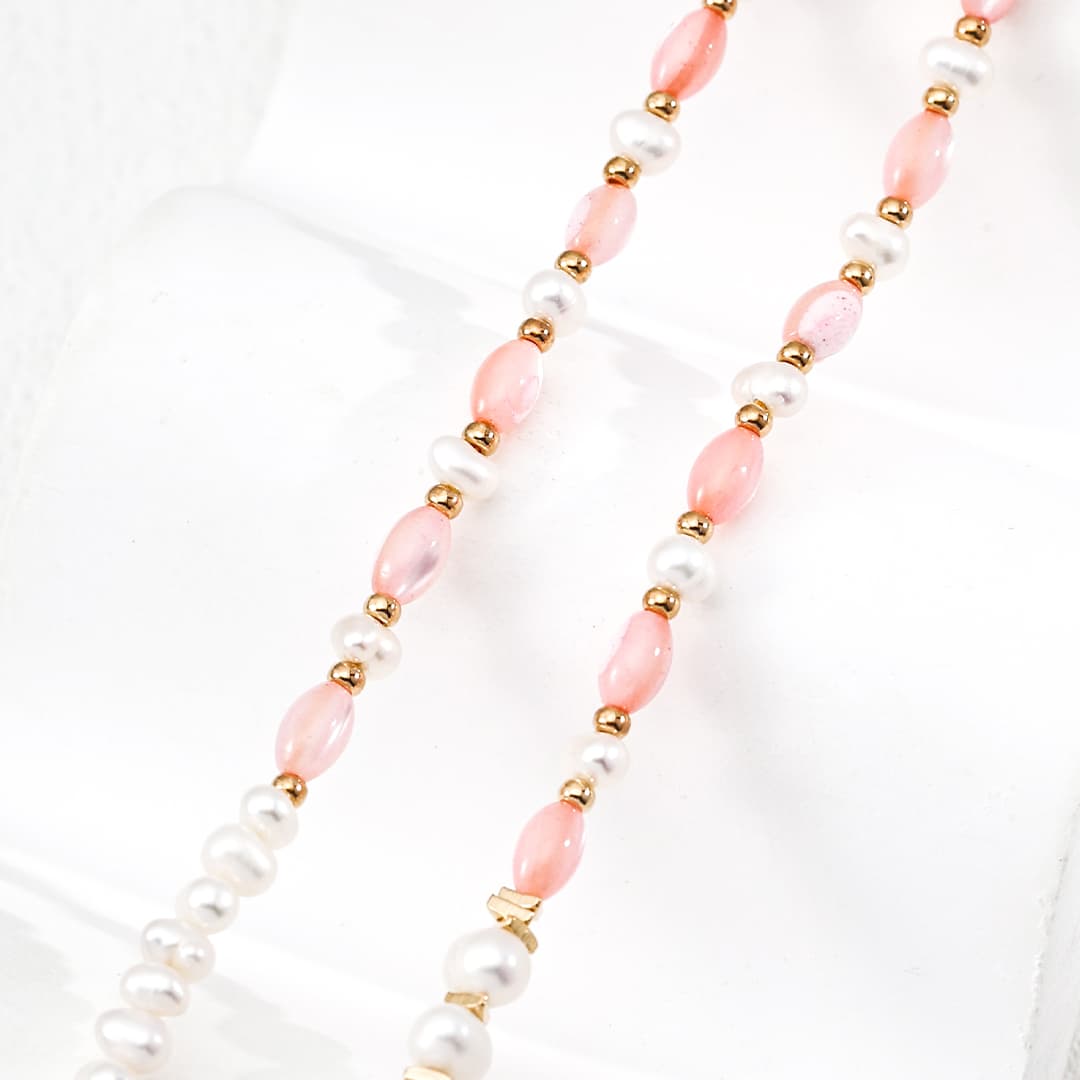Pearl & Pink Shell Bead Necklace in 925 Sterling Silver – Elegant Minimalist Jewelry for Women