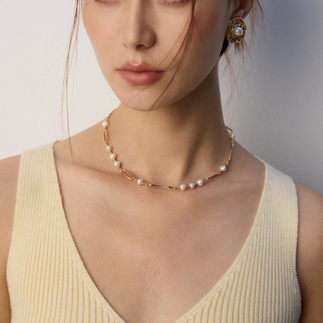 S925 Sterling Silver Natural Pearl Necklace – Elegant Minimalist Design Jewelry for Women