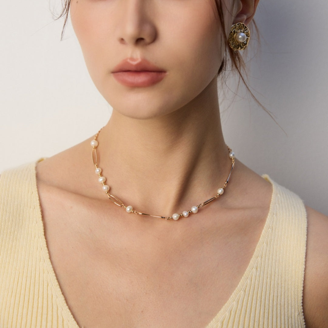 S925 Sterling Silver Natural Pearl Necklace – Elegant Minimalist Design Jewelry for Women