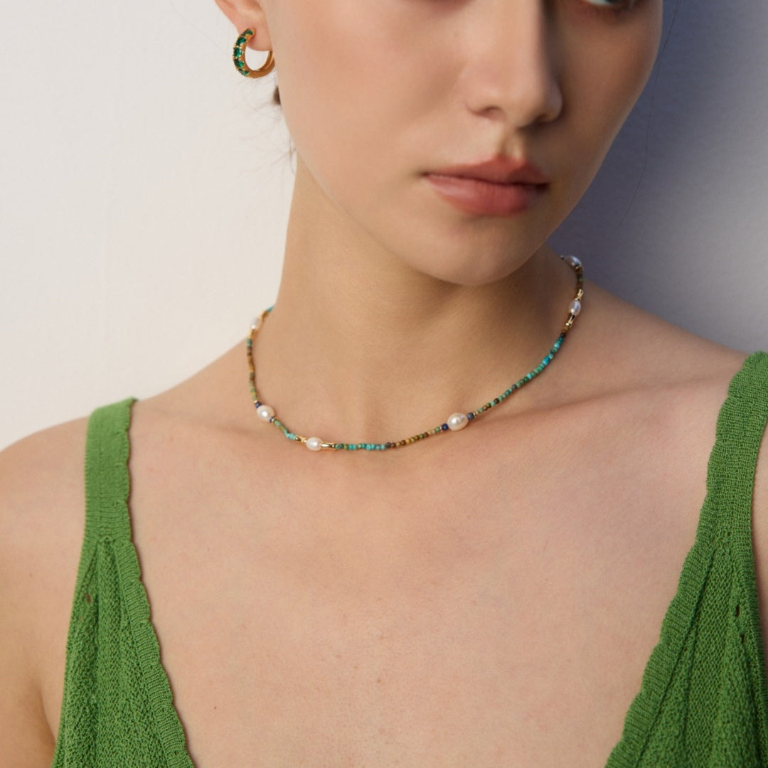 S925 Sterling Silver Pearl & Gemstone Necklace –  with Lapis Lazuli, Turquoise & Pearls