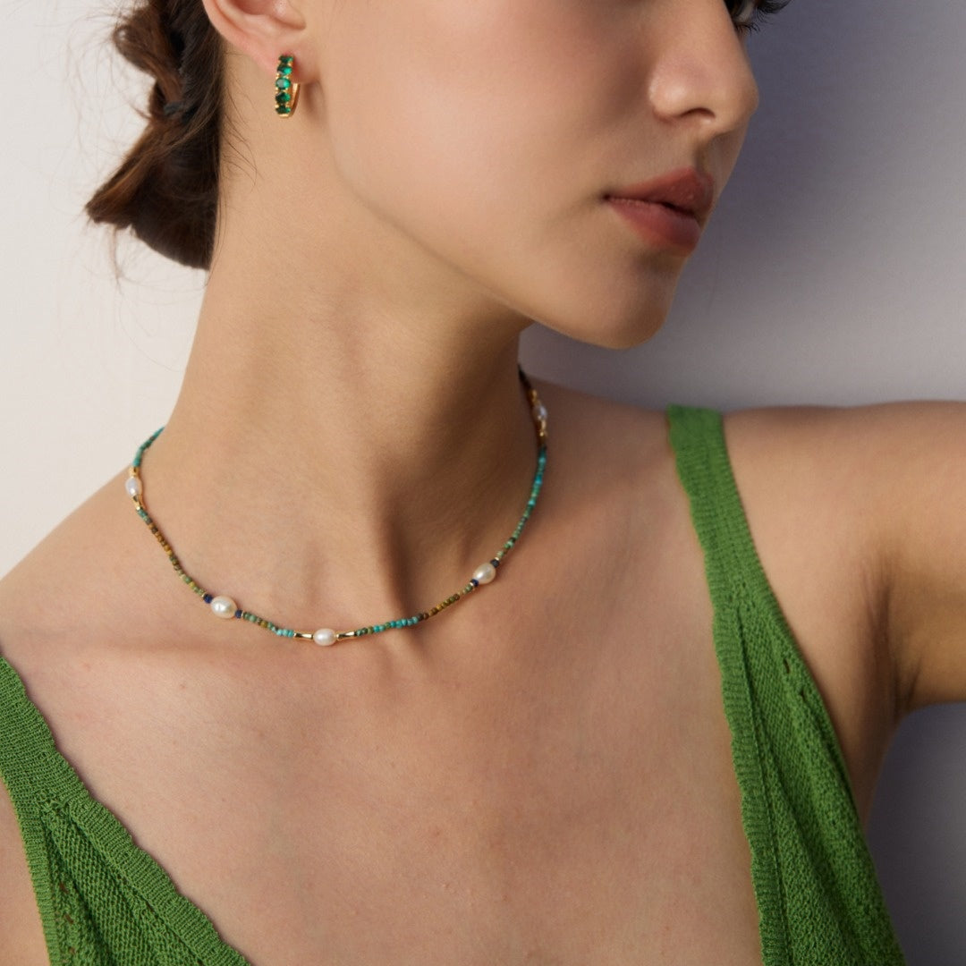 S925 Sterling Silver Pearl & Gemstone Necklace –  with Lapis Lazuli, Turquoise & Pearls