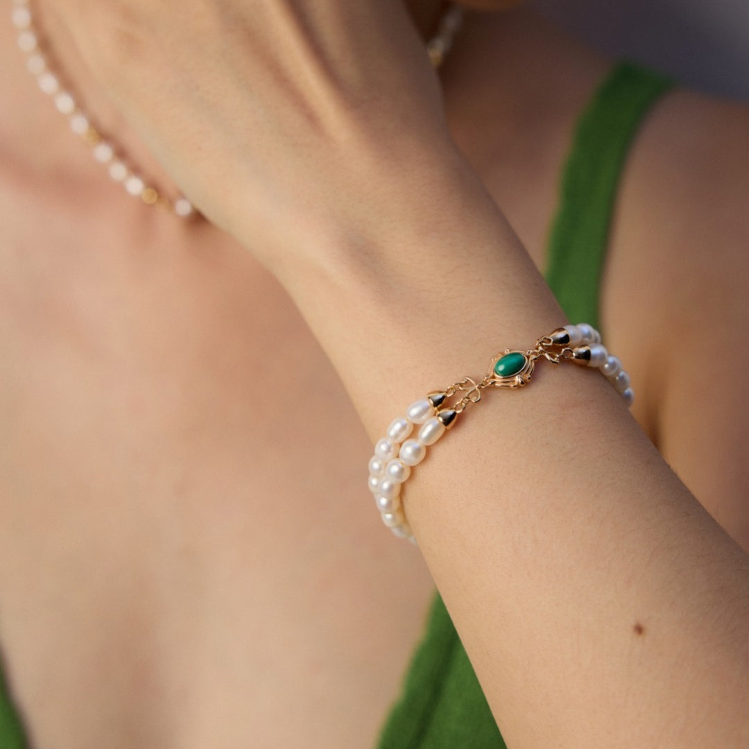 Royal Elegance Pearl and Malachite Bracelet