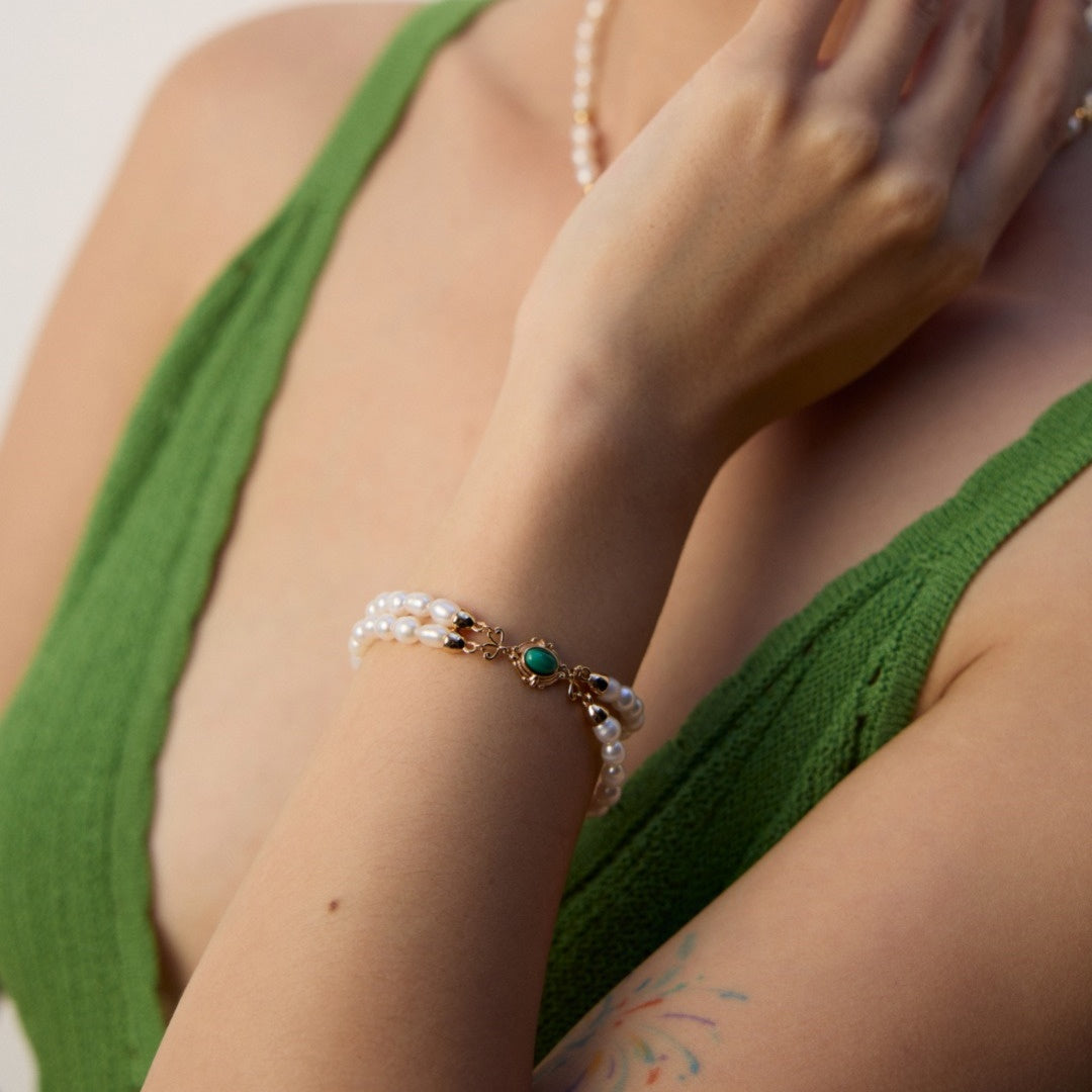Royal Elegance Pearl and Malachite Bracelet
