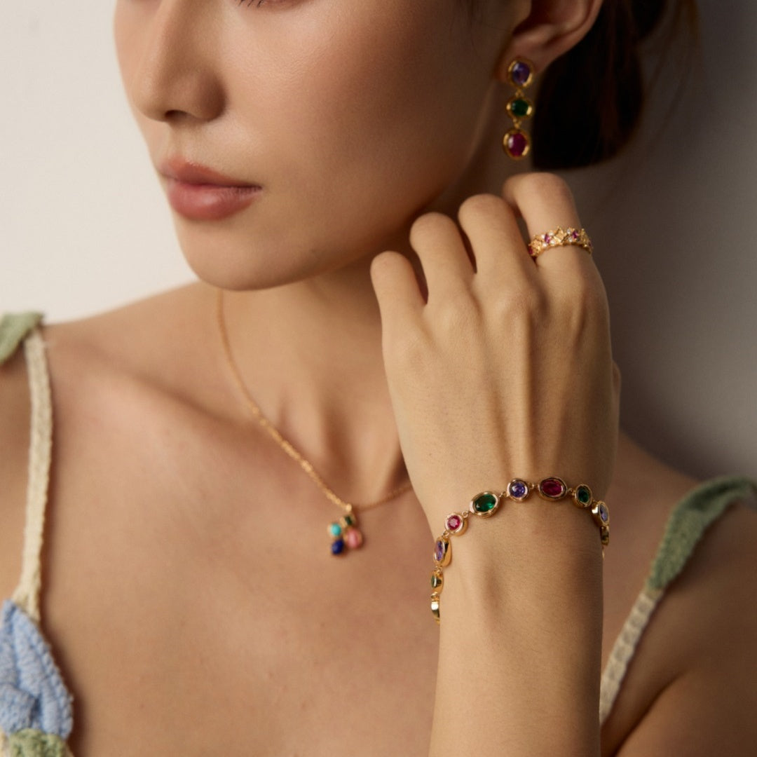 S925 Sterling Silver Colorful Zircon Bracelet – Elegant Rainbow-Inspired Jewelry