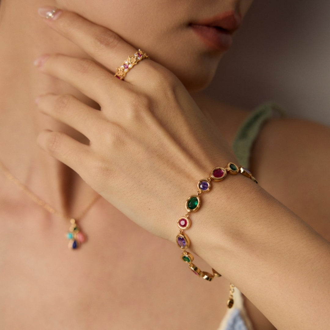 S925 Sterling Silver Colorful Zircon Bracelet – Elegant Rainbow-Inspired Jewelry
