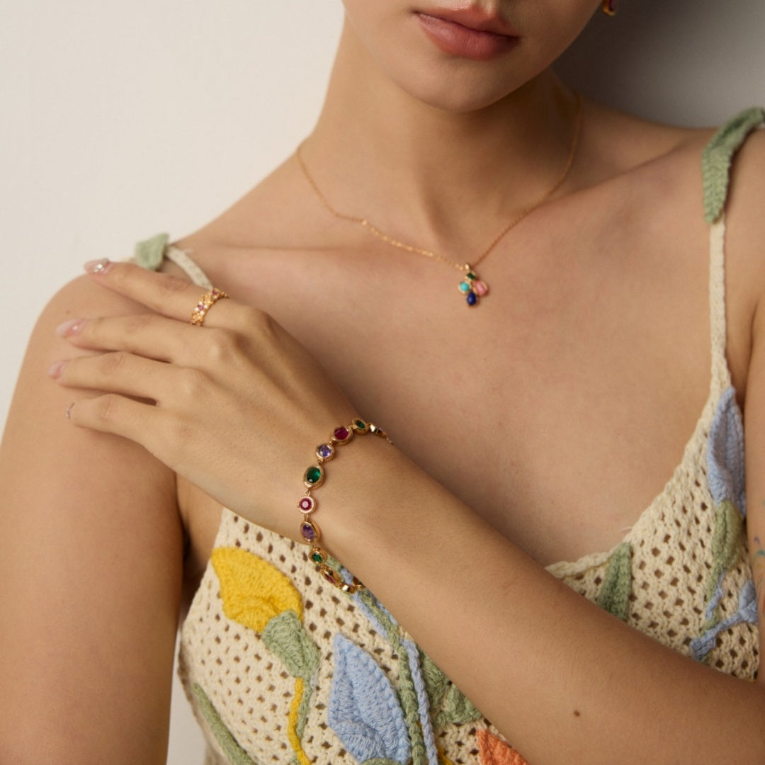 S925 Sterling Silver Colorful Zircon Bracelet – Elegant Rainbow-Inspired Jewelry