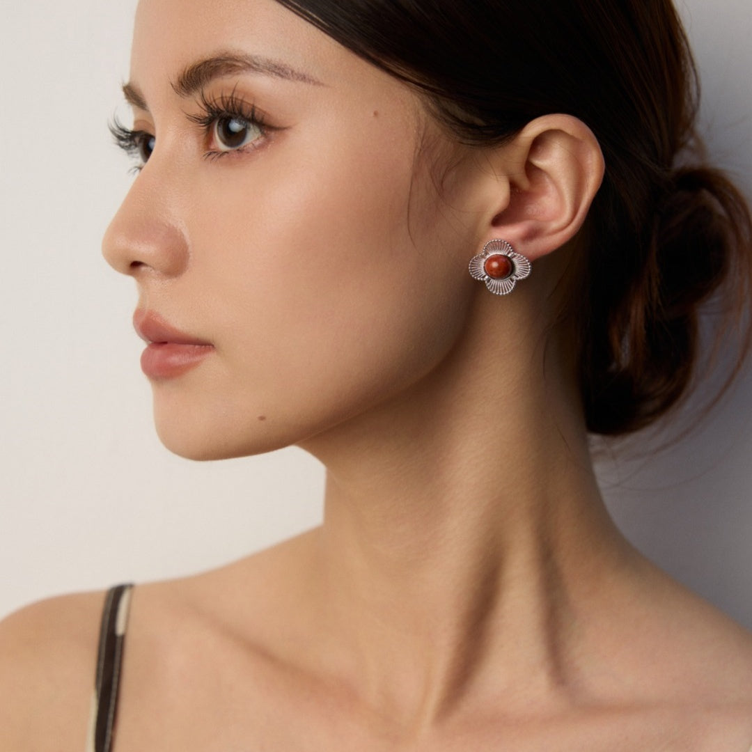S925 Sterling Silver Vintage Clover Filigree Stud Earrings