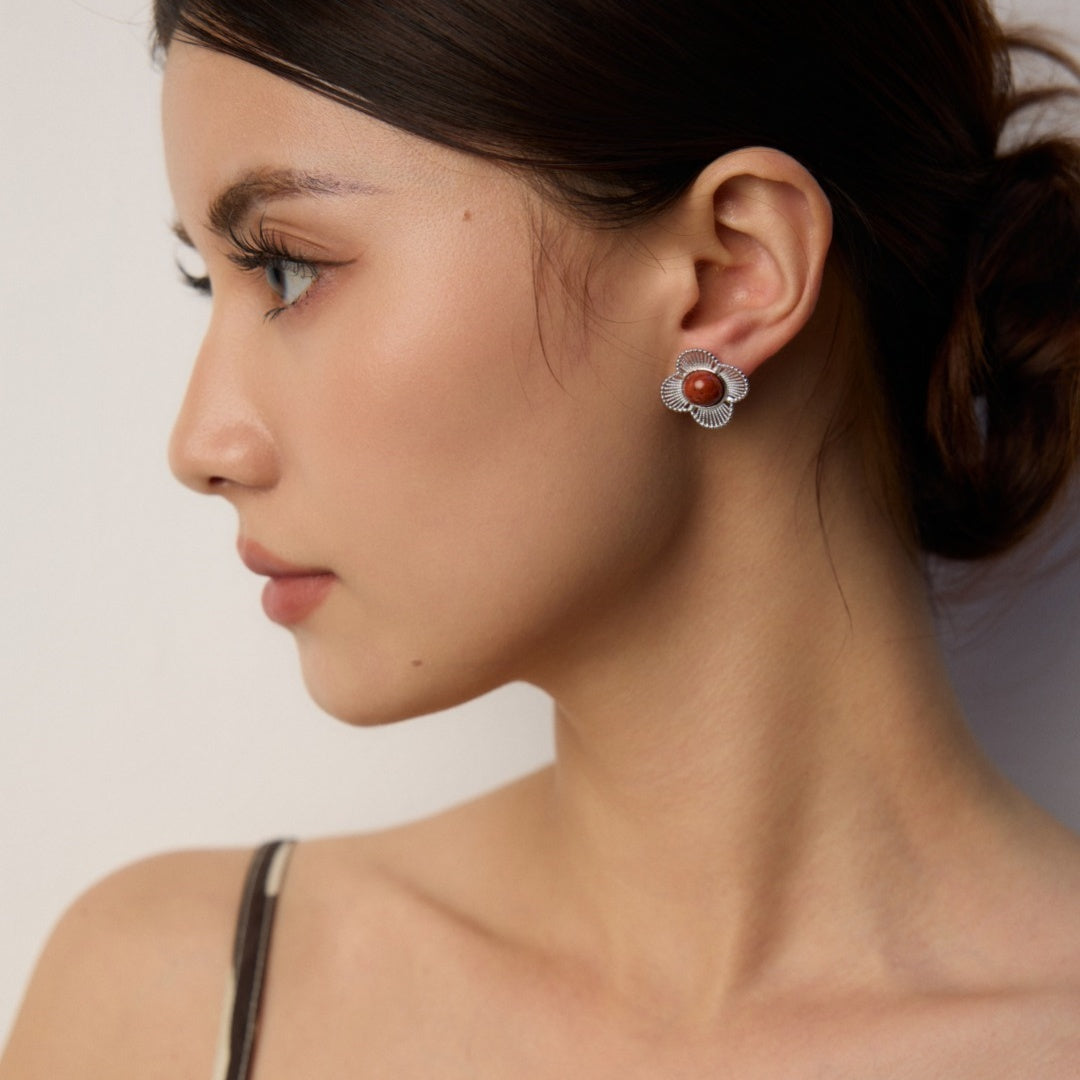 S925 Sterling Silver Vintage Clover Filigree Stud Earrings