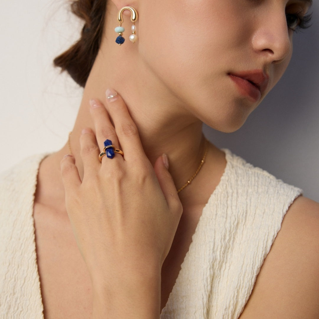 Minimalist S925 Sterling Silver Lapis Lazuli Ring – Natural Gemstone Jewelry for Everyday Elegance