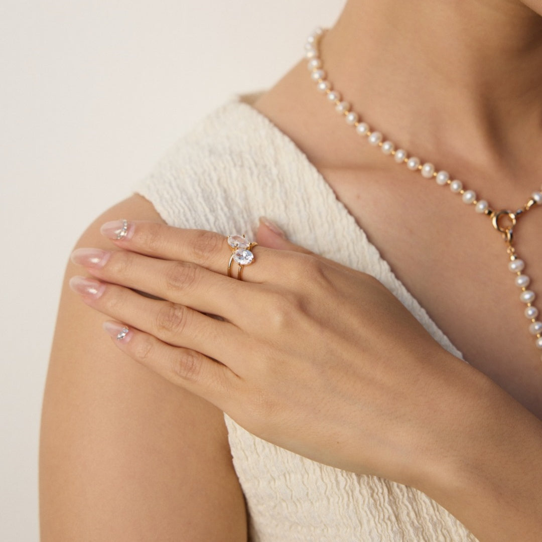 Minimalist S925 Sterling Silver Double Zircon Open Ring | Adjustable Elegant Design