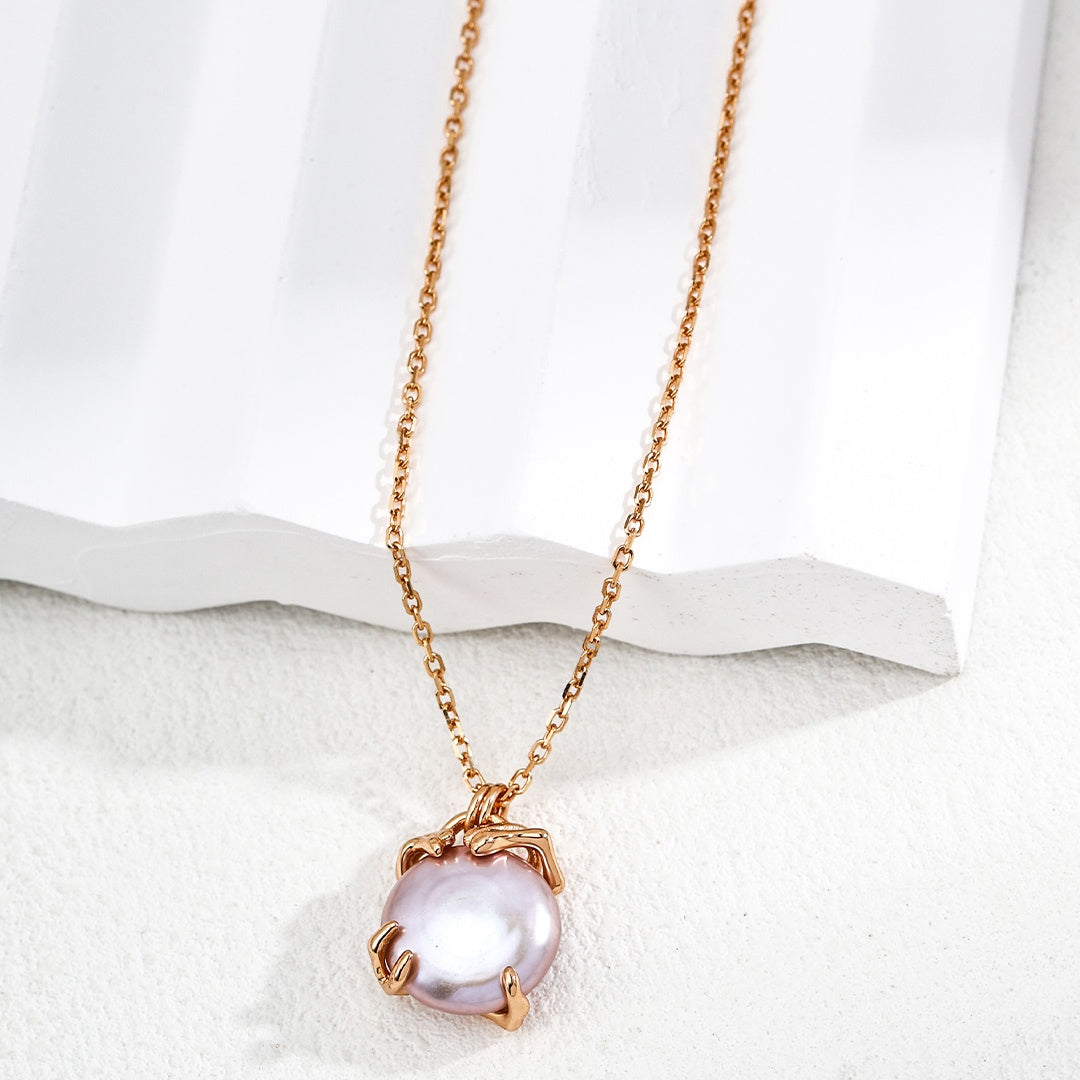 S925 Silver Natural Grey Pearl Necklace & Earrings Set – Elegant Lavender-Toned Jewelry for Women