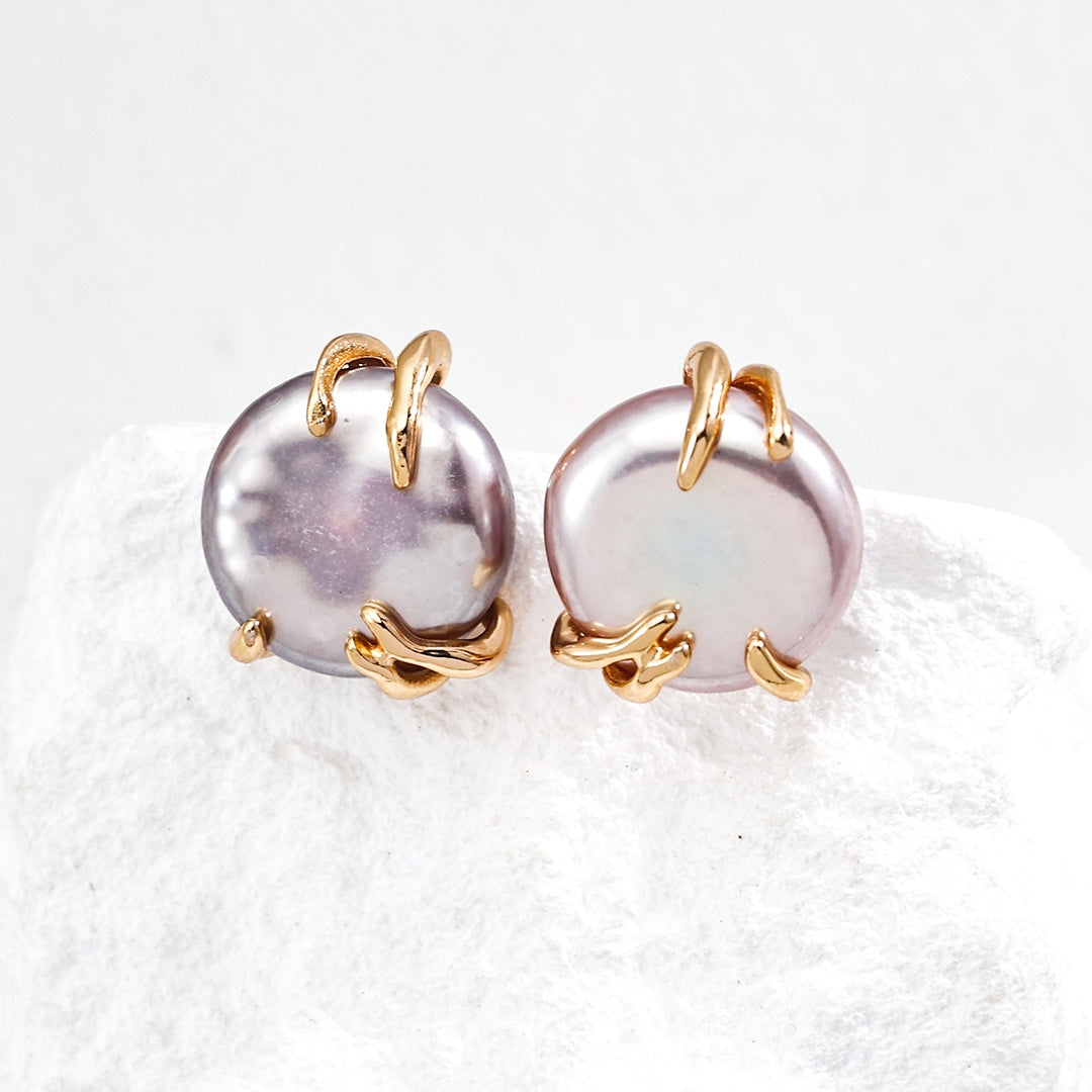 S925 Silver Natural Grey Pearl Necklace & Earrings Set – Elegant Lavender-Toned Jewelry for Women