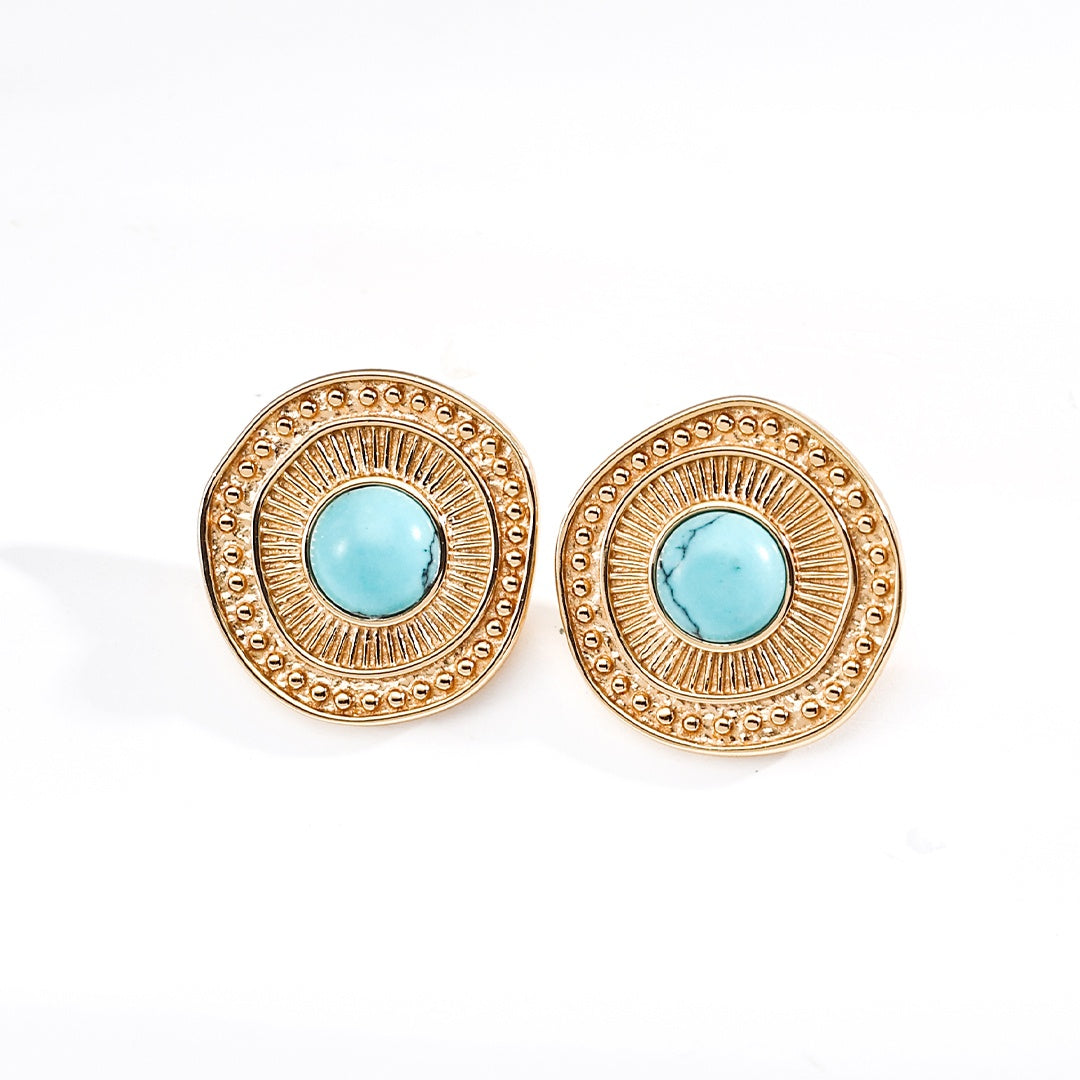 Vintage Turquoise Stud Earrings – S925 Sterling Silver Retro Jewelry