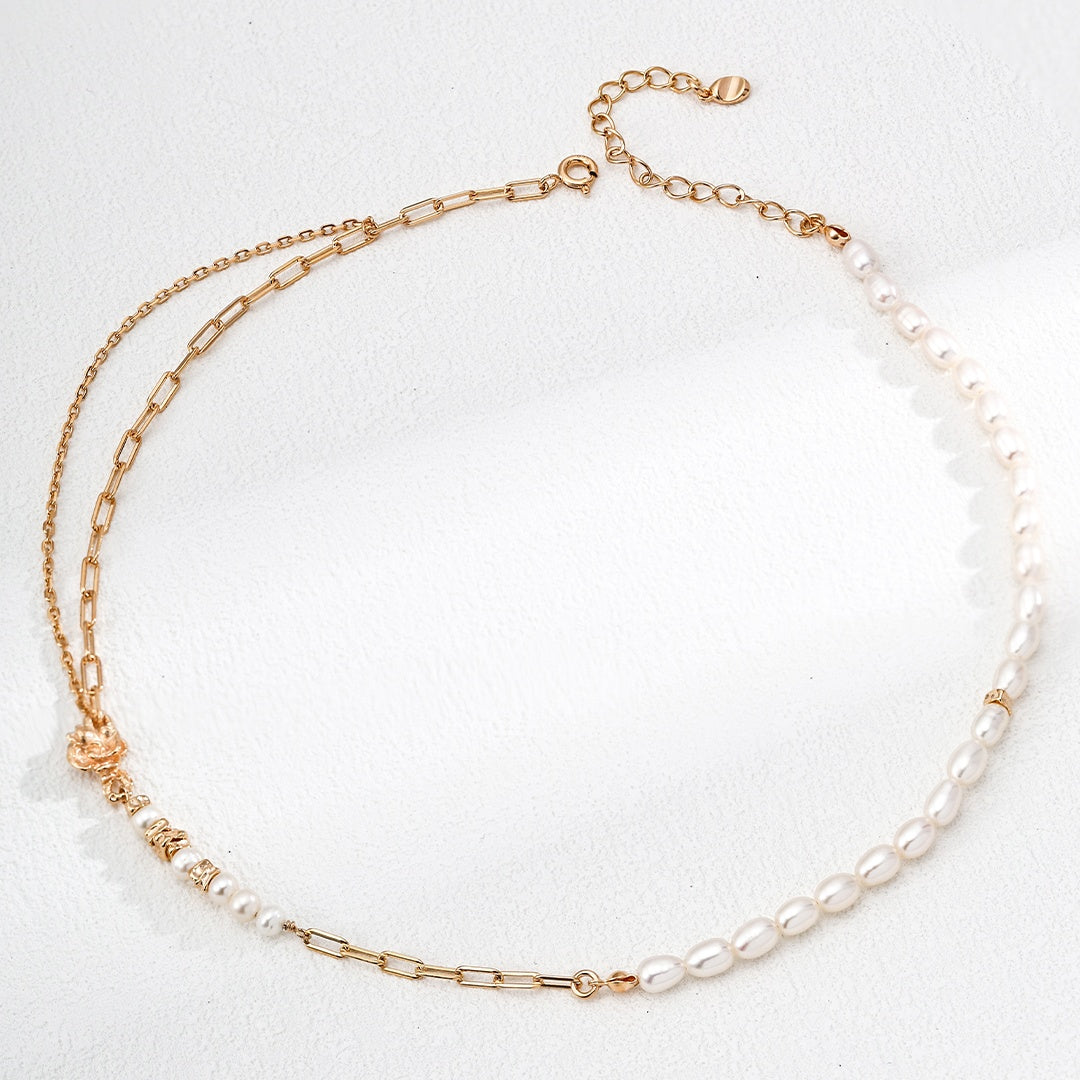 Vintage Rose & Pearl Jewelry Set | S925 Sterling Silver & Natural Pearls Necklace and Bracelet