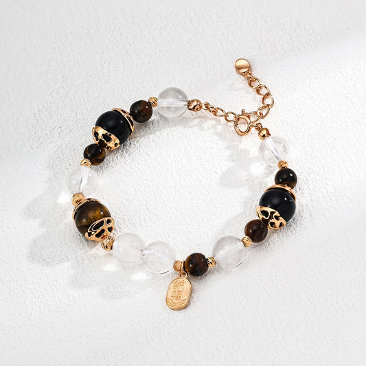 Lucky Wealth Bracelet | S925 Sterling Silver Tiger Eye, Black Onyx & Crystal Beads