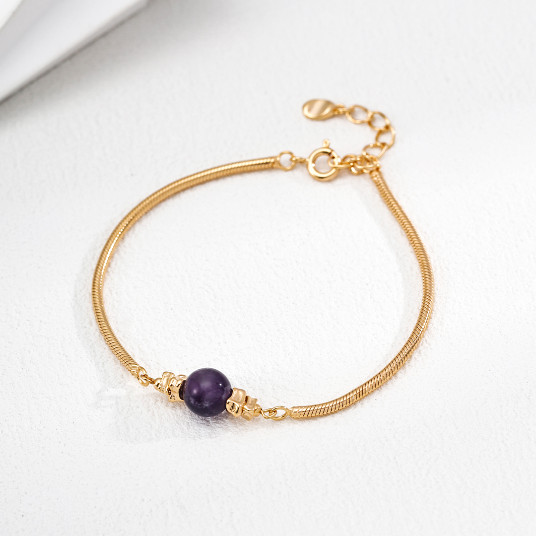 Amethyst Charm Bracelet | S925 Sterling Silver Minimalist Jewelry | Elegant Purple Crystal Bracelet for Women