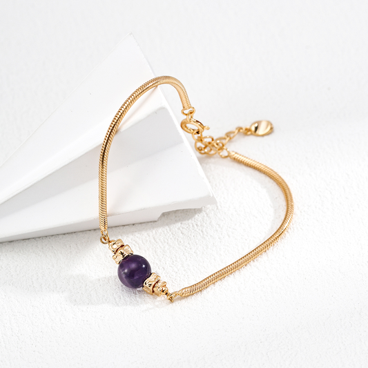 Amethyst Charm Bracelet | S925 Sterling Silver Minimalist Jewelry | Elegant Purple Crystal Bracelet for Women