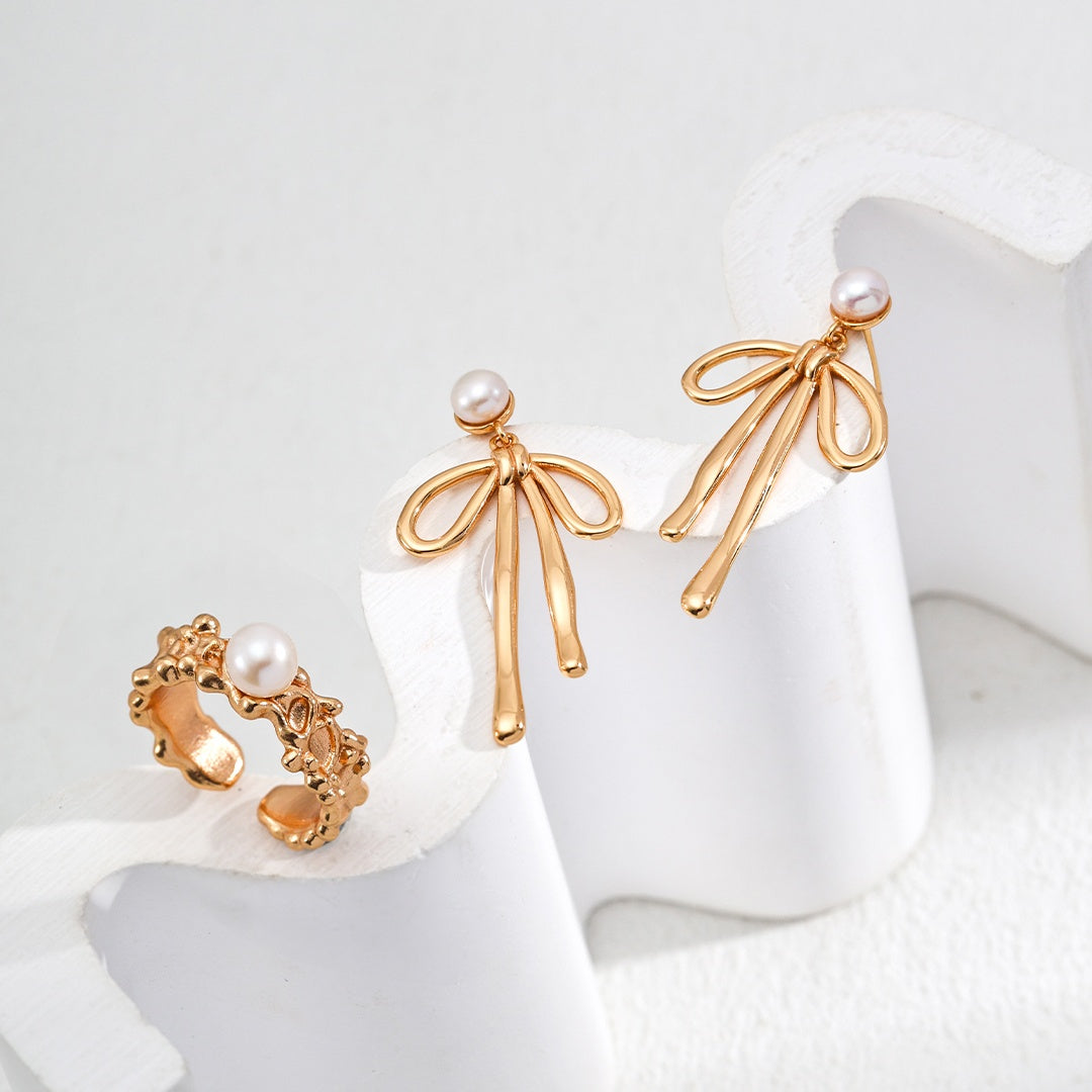 Vintage Bow Knot Pearl Earrings | S925 Sterling Silver Retro Gold & Platinum Natural Pearl Drop Earrings
