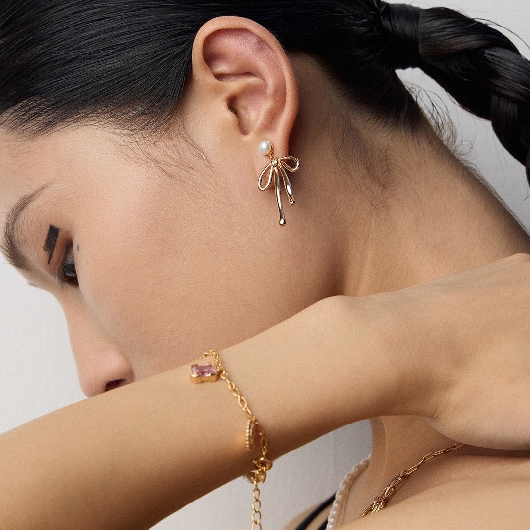 Vintage Bow Knot Pearl Earrings | S925 Sterling Silver Retro Gold & Platinum Natural Pearl Drop Earrings