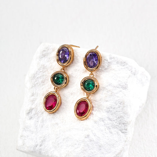 S925 Sterling Silver Multicolor Zircon Drop Earrings | Elegant Dangle Jewelry for Women